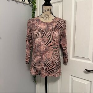 Basler Pink and Black Zebra Print Long Sleeve Top